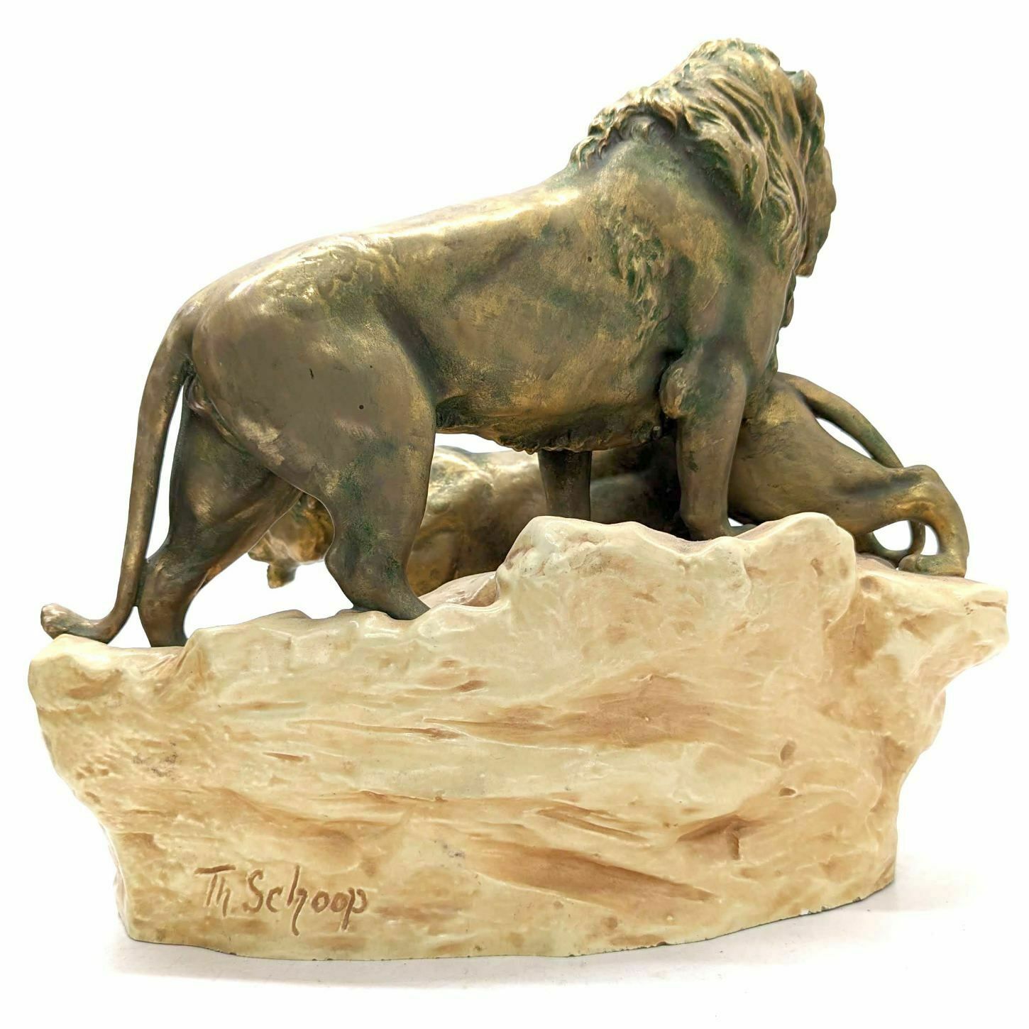 Couple Of Lions In Iridescent Earthenware From Bohemia 1950 photo for sale