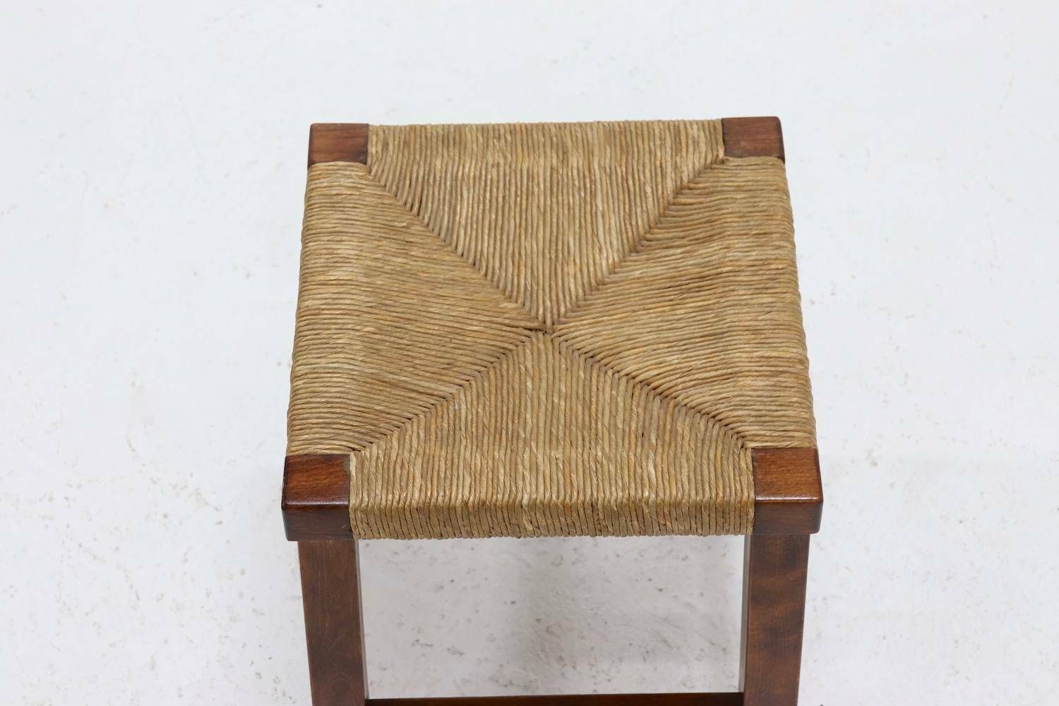 Oak And Rush Stool In Style Of Charlotte Perriand 1960s photo 298.48