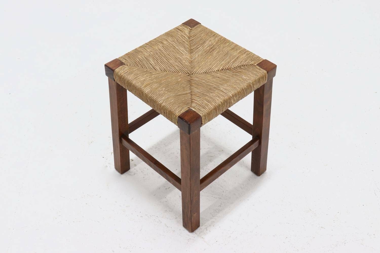 Oak And Rush Stool In Style Of Charlotte Perriand 1960s photo vinterior