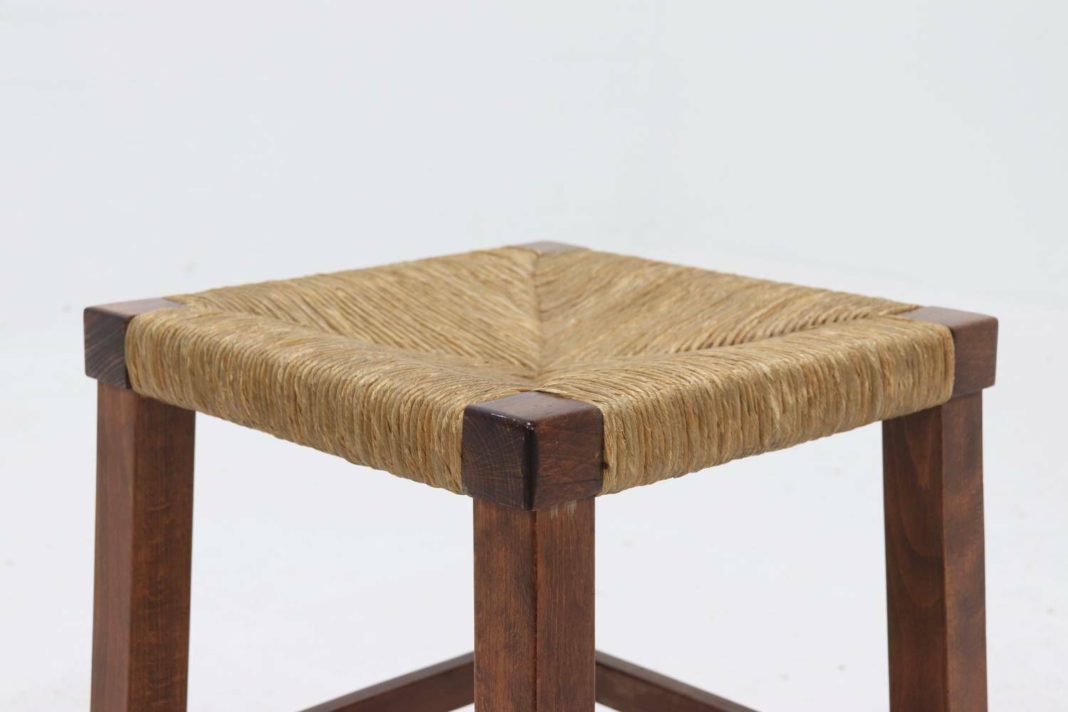 Oak And Rush Stool In Style Of Charlotte Perriand 1960s photo buy