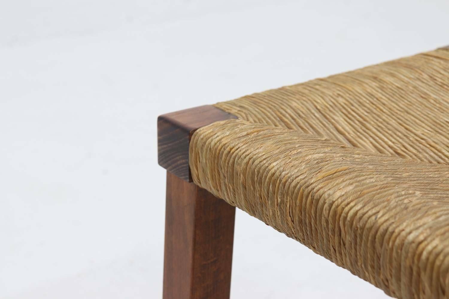 Oak And Rush Stool In Style Of Charlotte Perriand 1960s photo vintage