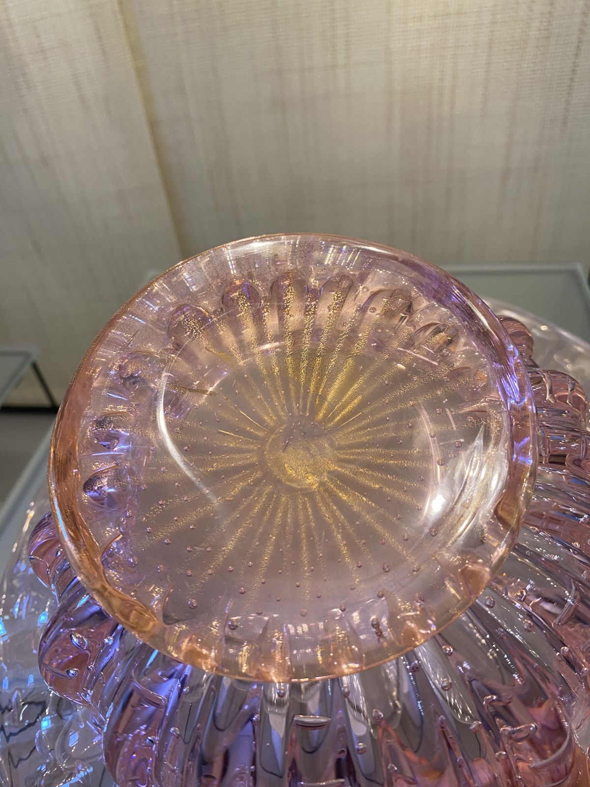 Impressive Handmade Pink With Air Balls Murano Glass Vase Like Venini Ercole Barovier Style photo for sale