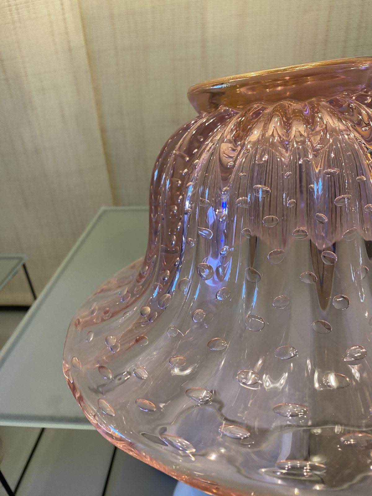 Impressive Handmade Pink With Air Balls Murano Glass Vase Like Venini Ercole Barovier Style photo vinterior