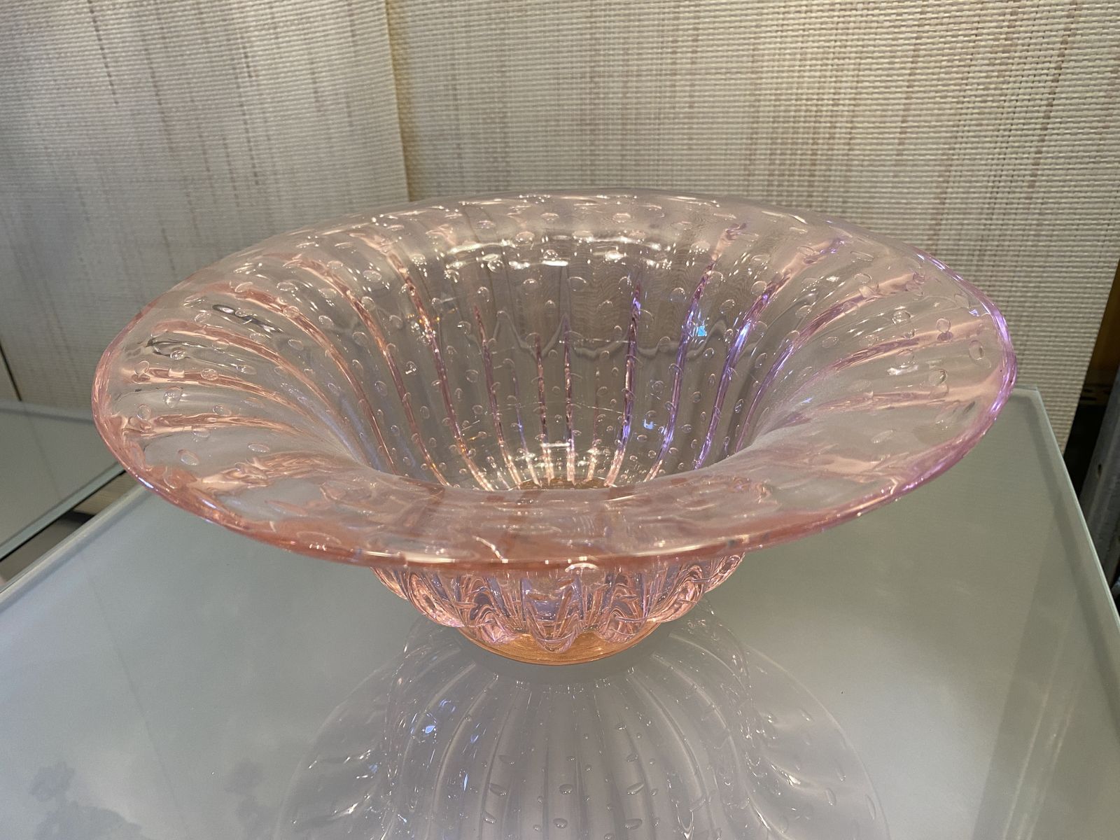 Impressive Handmade Pink With Air Balls Murano Glass Vase Like Venini Ercole Barovier Style photo buy