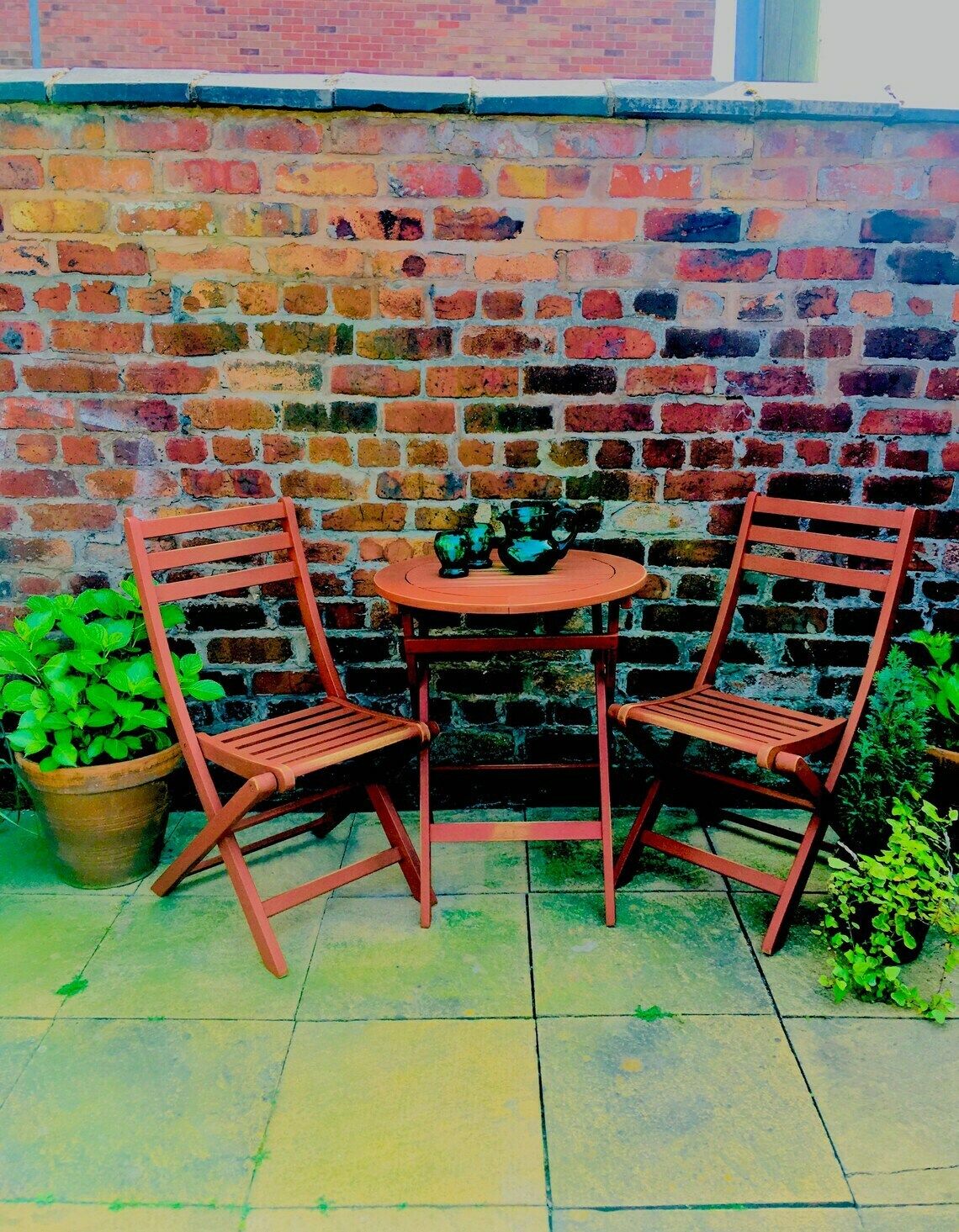 Wooden Garden Set.  Table And Two Chairs. Balcony Wooden Furniture Set. photo furniture