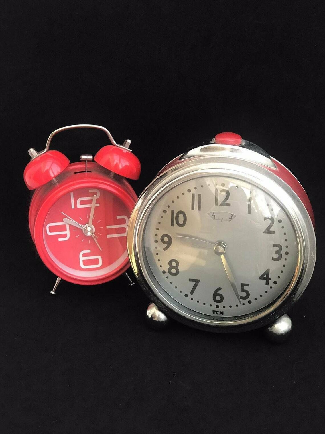 photo for sale Table Alarm Clock Set 2 Red Color Vintage Home Decor Side Table Night Clock Desk Decor Red Accents