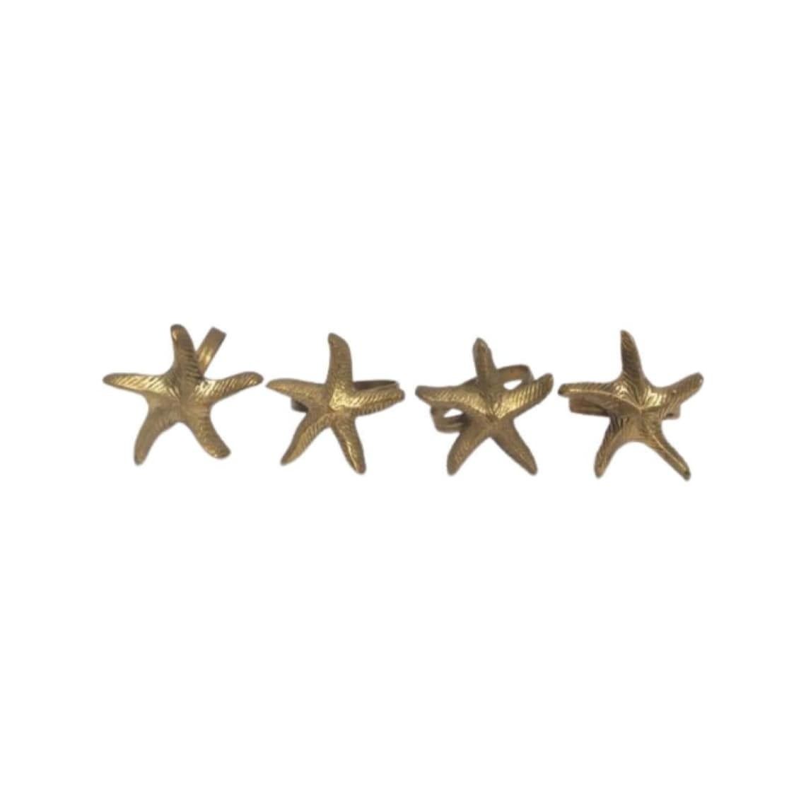Animal Napkin Rings, Vintage French Brass Seafood Table Decor Set Of 4, Vintage Solid Brass Starfish Napkin Holders, Mid Century,