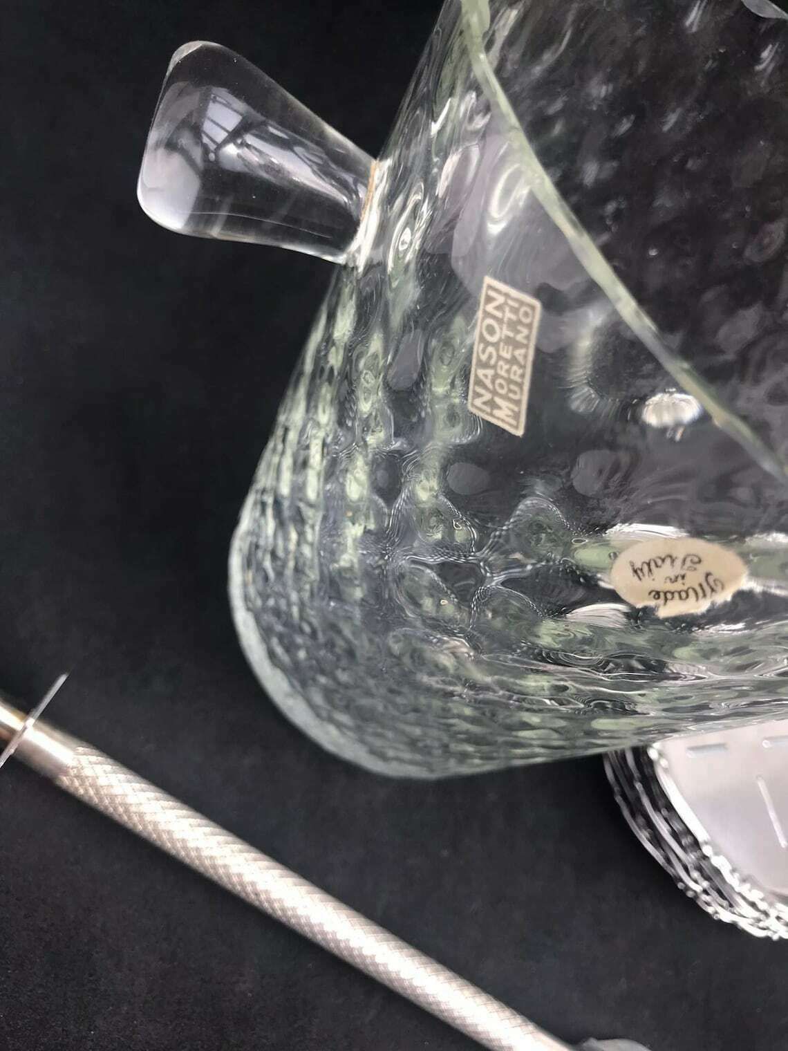 Ice Bucket Crystal Nason Moretti Murano With Ice Clamp And Metal Coasters Bar Set Gift For Him Bar Cart Decor Italian Design Man Cave Gift photo for sale