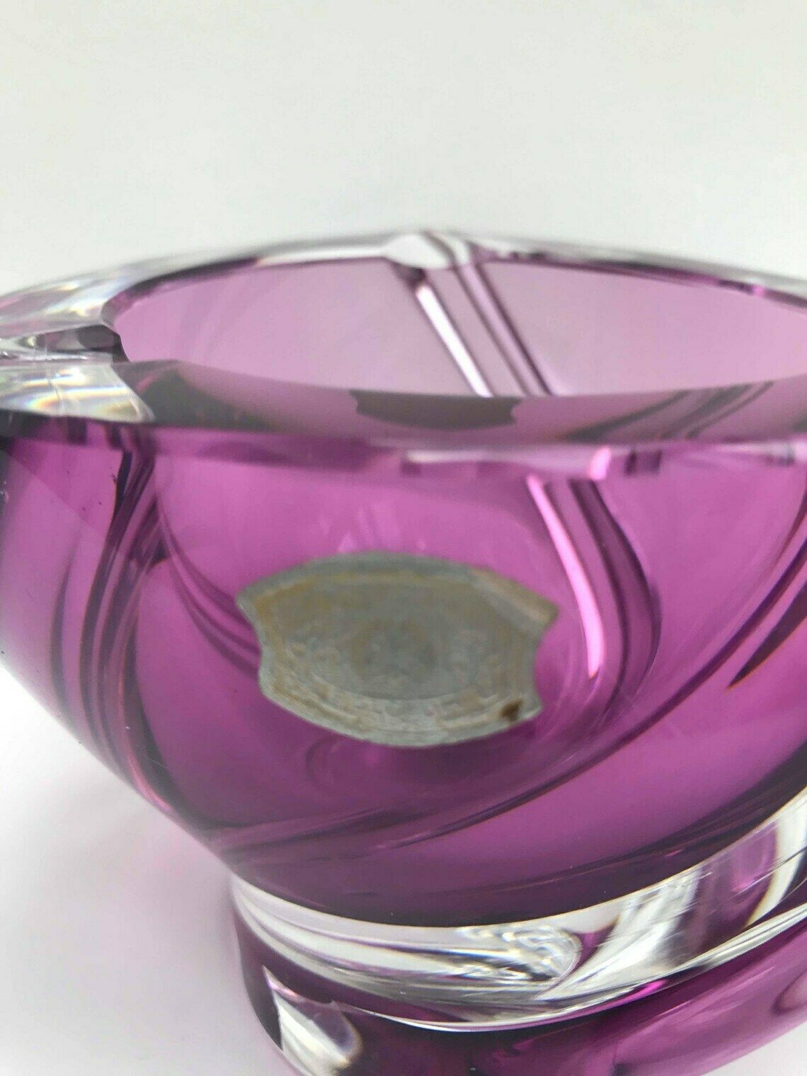 Kristallen Asbak Val Saint Lambert – Geblazen Paars/Violet En Helder Kristal – Presse Papier – Bureauaccessoire – Ornament – Verzamelobject photo vinterior