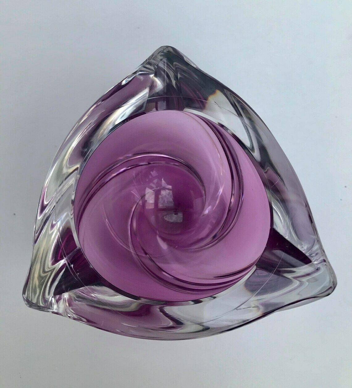 Crystal Ashtray Val Saint Lambert Blown Purple Violet And Clear Crystal Paper Weight Desk Accessories Ornament Gift Collector photo buy