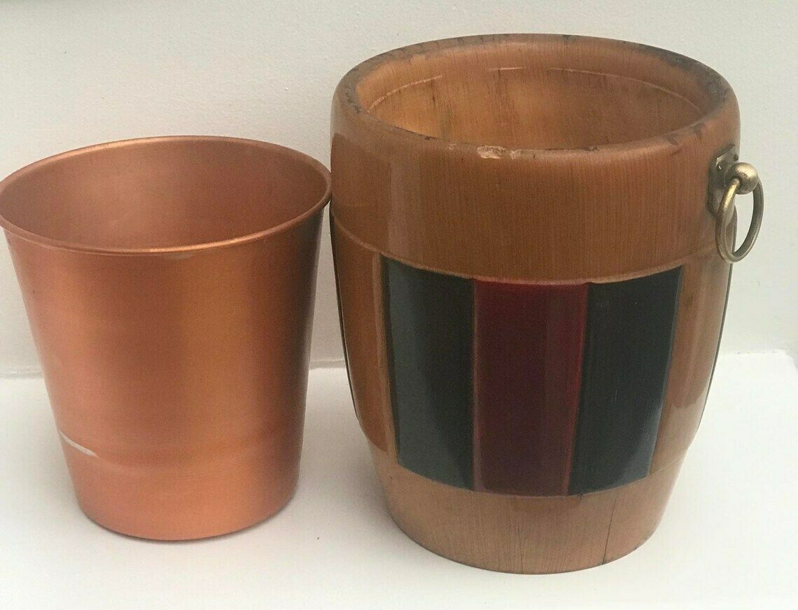 Champagne Bucket Aldo Tura Ice Bucket Italian Design 1960s Wooden Brass Milanino Cusano Bar Decor Cart Mid Century Italian Gift photo Home Decor