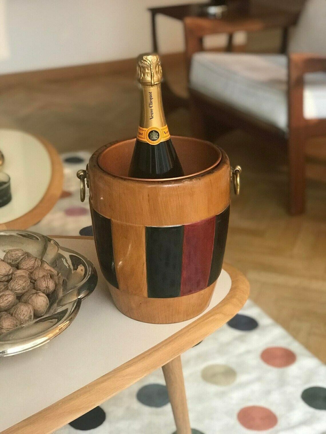 Champagne Bucket Aldo Tura Ice Bucket Italian Design 1960s Wooden Brass Milanino Cusano Bar Decor Cart Mid Century Italian Gift photo vintage