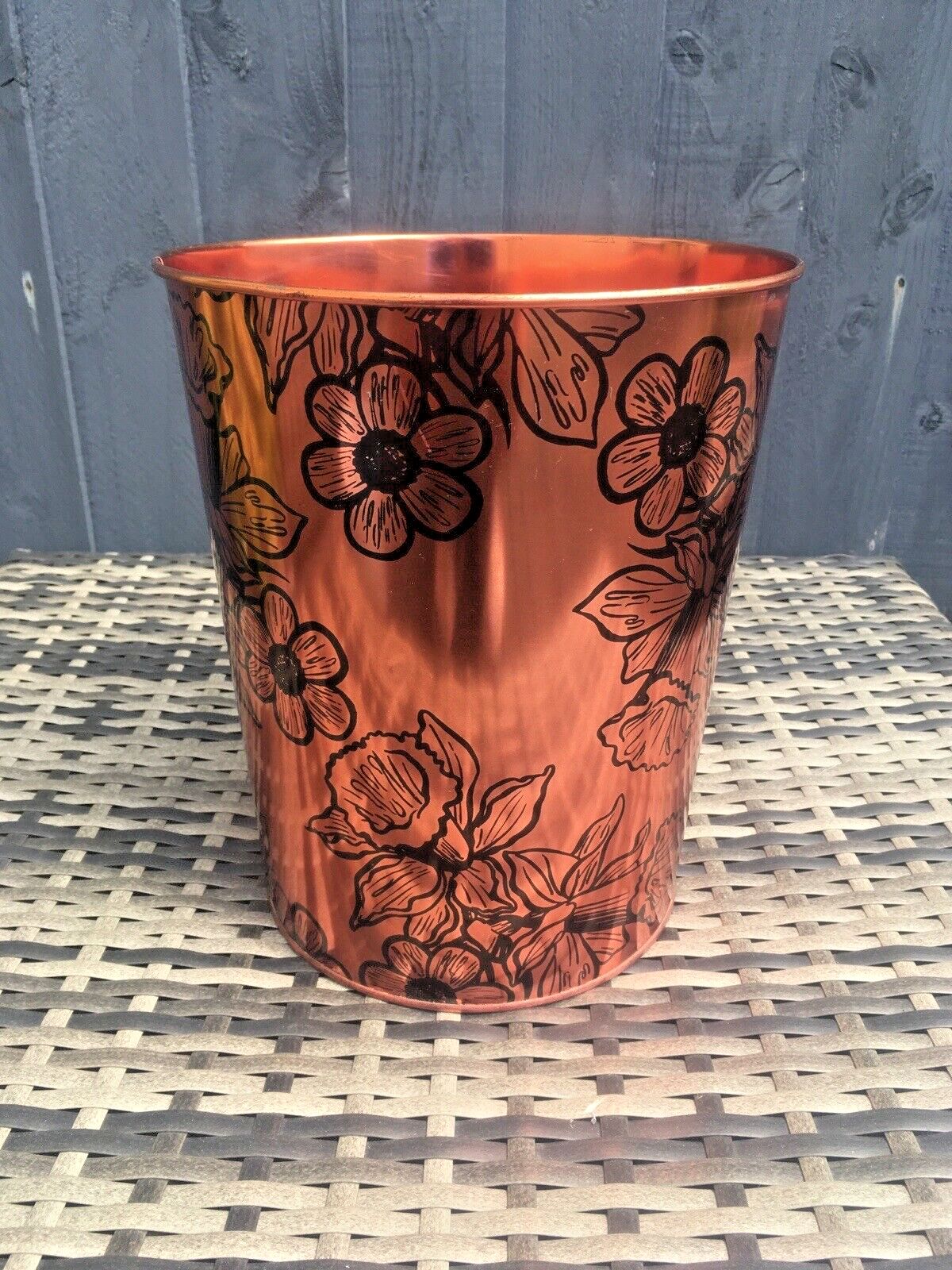 Retro 60's Beverley Copper Floral Flower Power Tin Waste Paper Bin Regency Ware photo 50.0