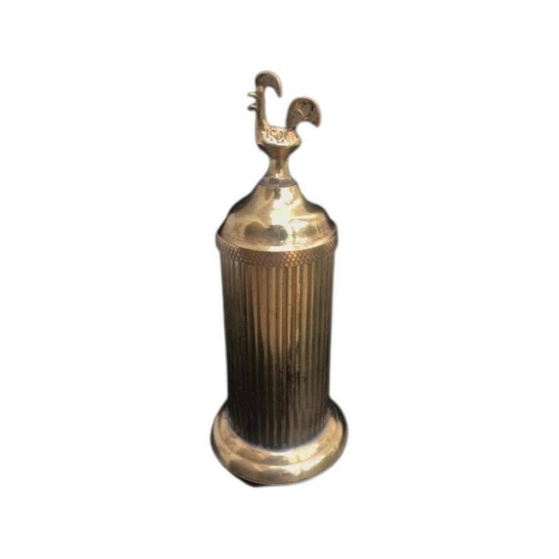 Golden Box Danish Brass Cylindrical Decorative Box With Rooster On Top Accent Decor Desk Ornament Office Accessory Collector Gift