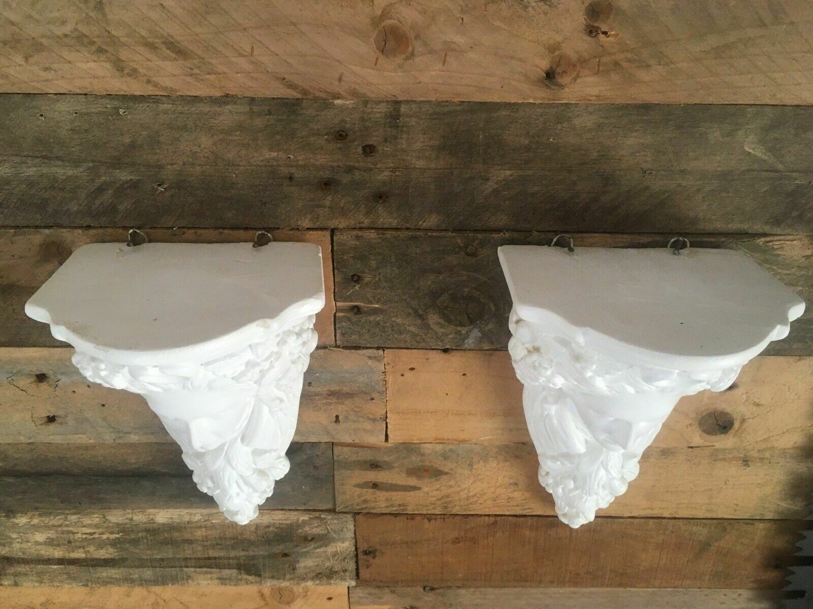 Pair Of Art Nouveau Style Chalkware Plaster Bust Head Wall Shelves Corbels photo Home Decor