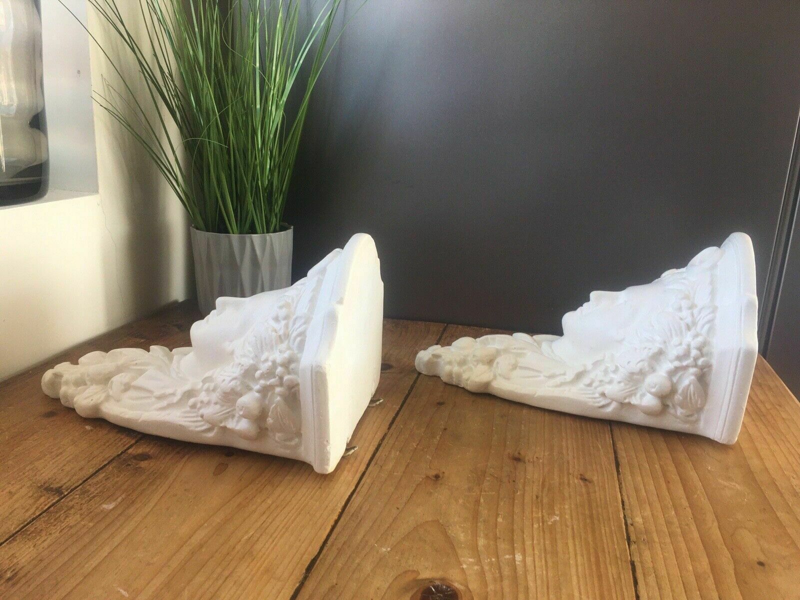 photo furniture Pair Of Art Nouveau Style Chalkware Plaster Bust Head Wall Shelves Corbels