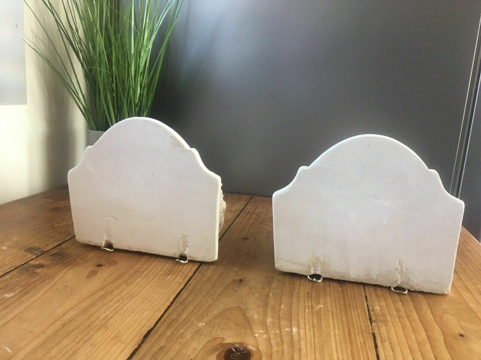 photo for sale Pair Of Art Nouveau Style Chalkware Plaster Bust Head Wall Shelves Corbels