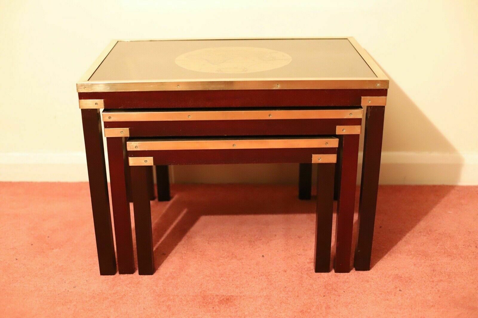 Beautiful Brass Bound Military Campaign Nesting Tables photo for sale
