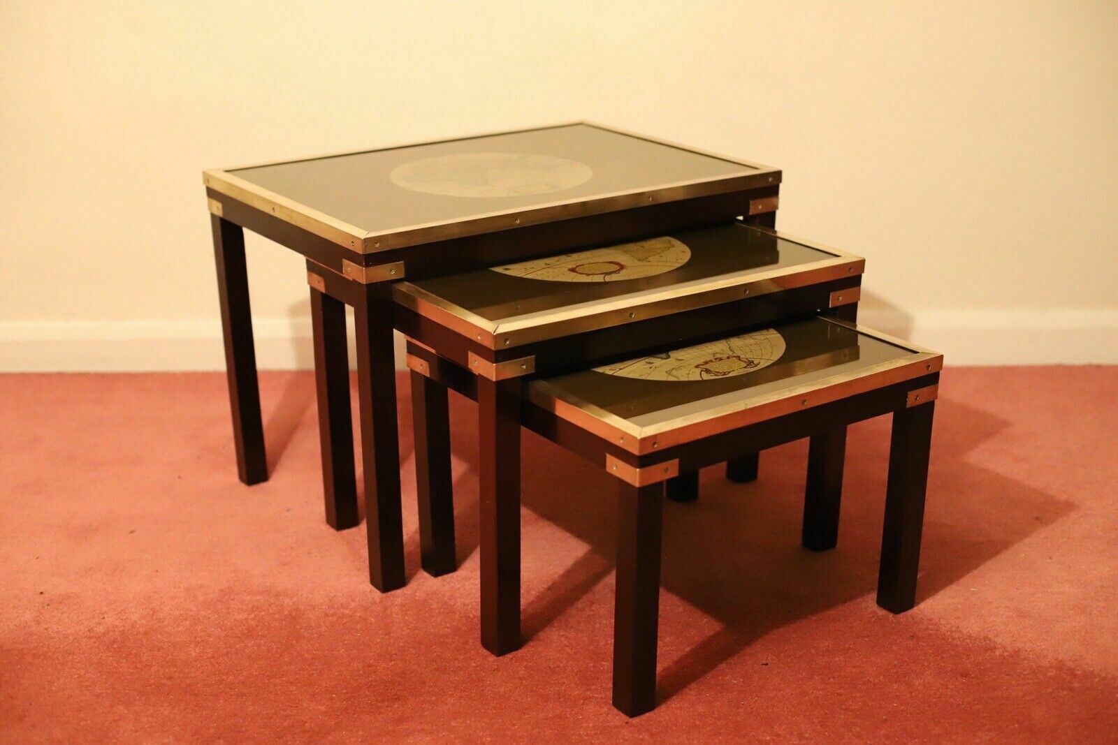 Beautiful Brass Bound Military Campaign Nesting Tables photo buy