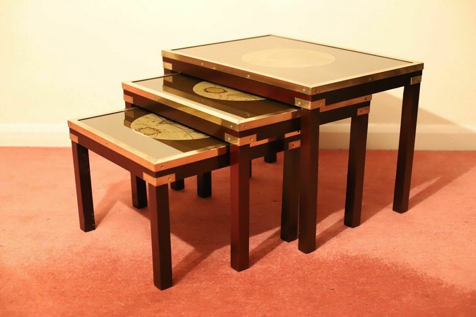 photo furniture Beautiful Brass Bound Military Campaign Nesting Tables