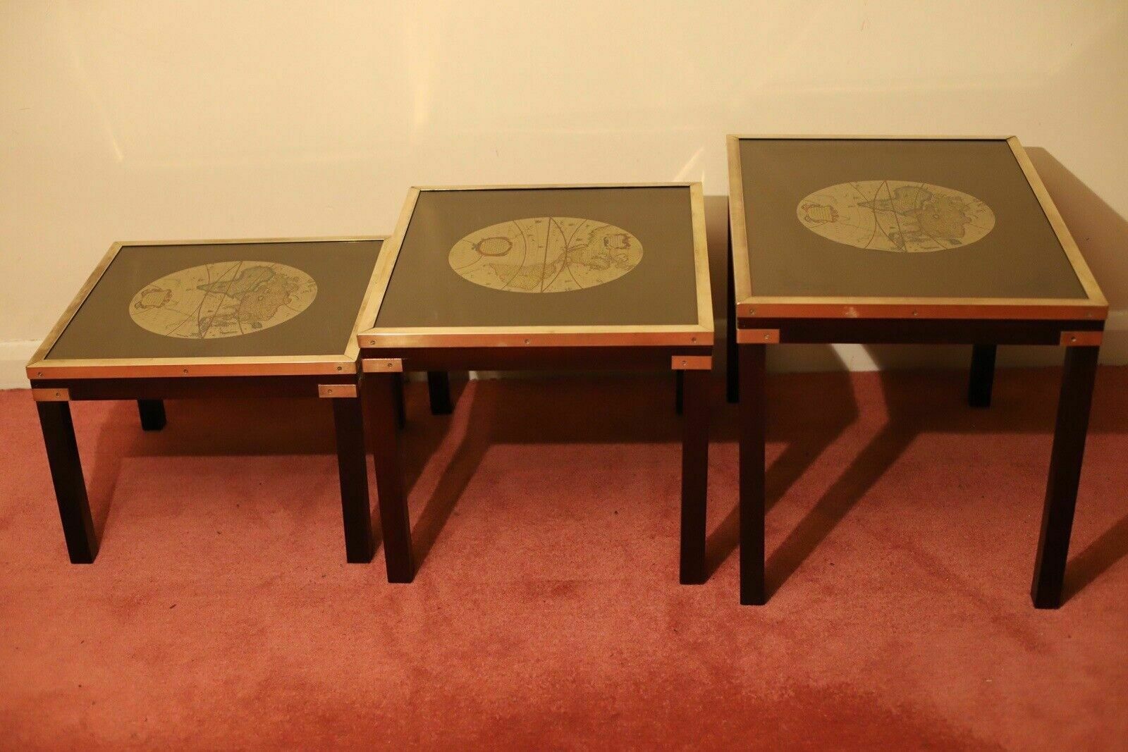 395.0 Beautiful Brass Bound Military Campaign Nesting Tables photo