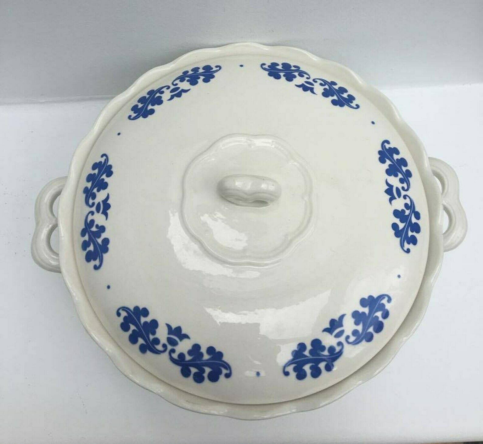 Soup Tureen With Lid Romantic French Vintage Tureen With A Blue Floral Pattern Boch Brothers, La Louvière, Belgium Lidded Blue White Ceramic photo for sale