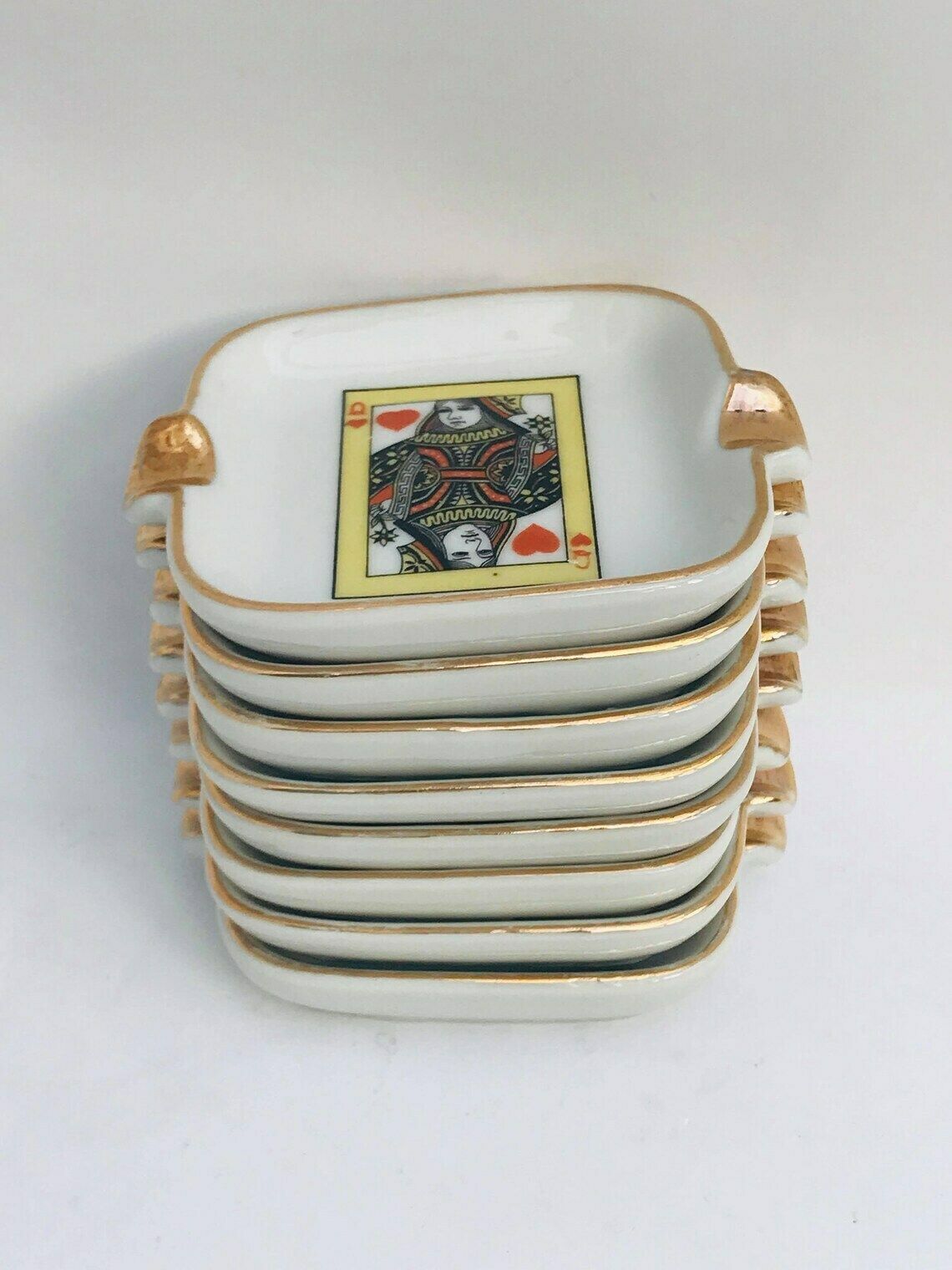 Poker Bridge Canasta Playing Cards Ashtrays Set Of 8 Collectible Gambling Night Decor Table Dad Gift Bar Casino Display Man Cave Gift King photo Home Decor