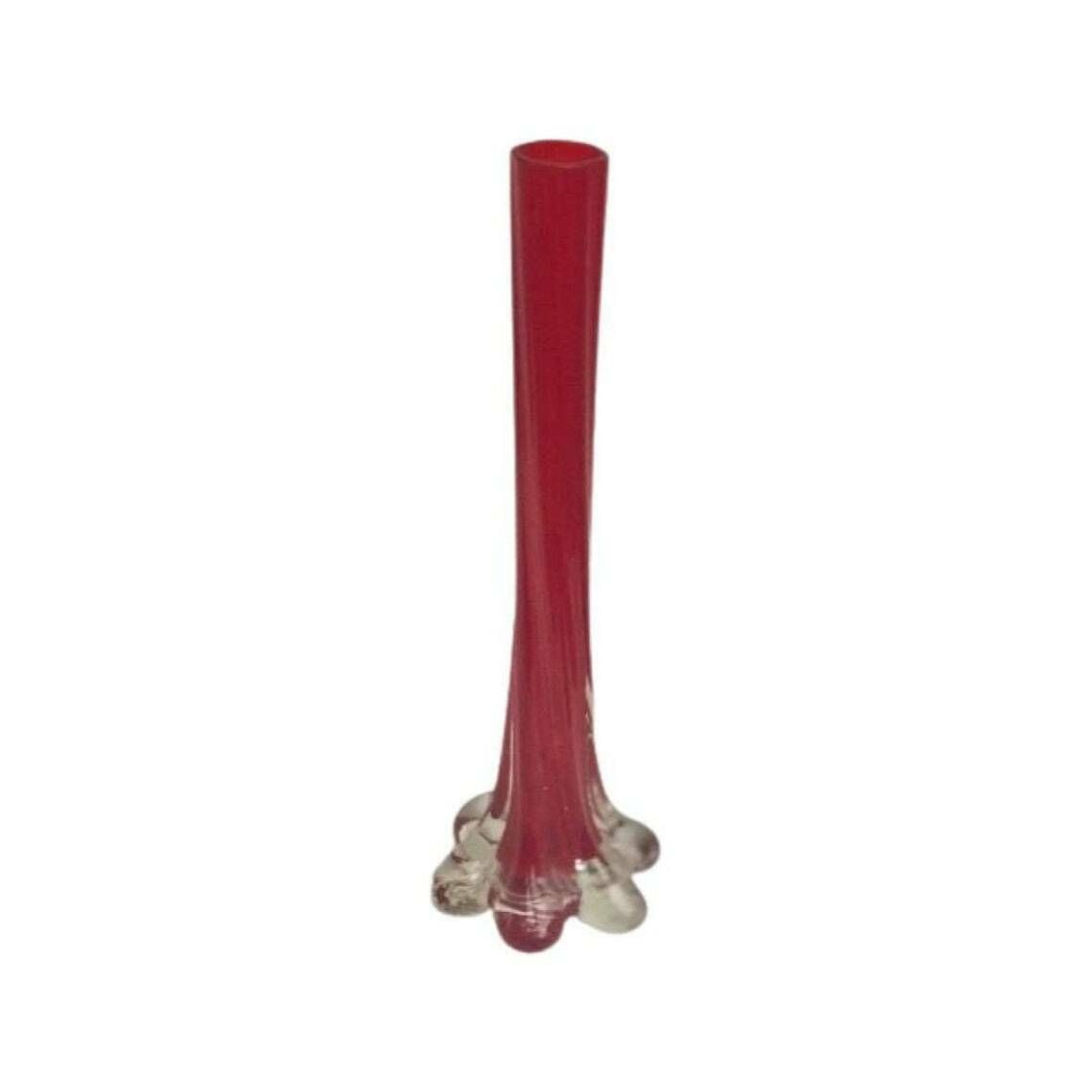 Glass Twist Bud Vase Red Modern Mid Century Tall Stretch Vase, Twisted Stem Green Glass Statement Vase Art Glass Tube Style Soliflor Gift