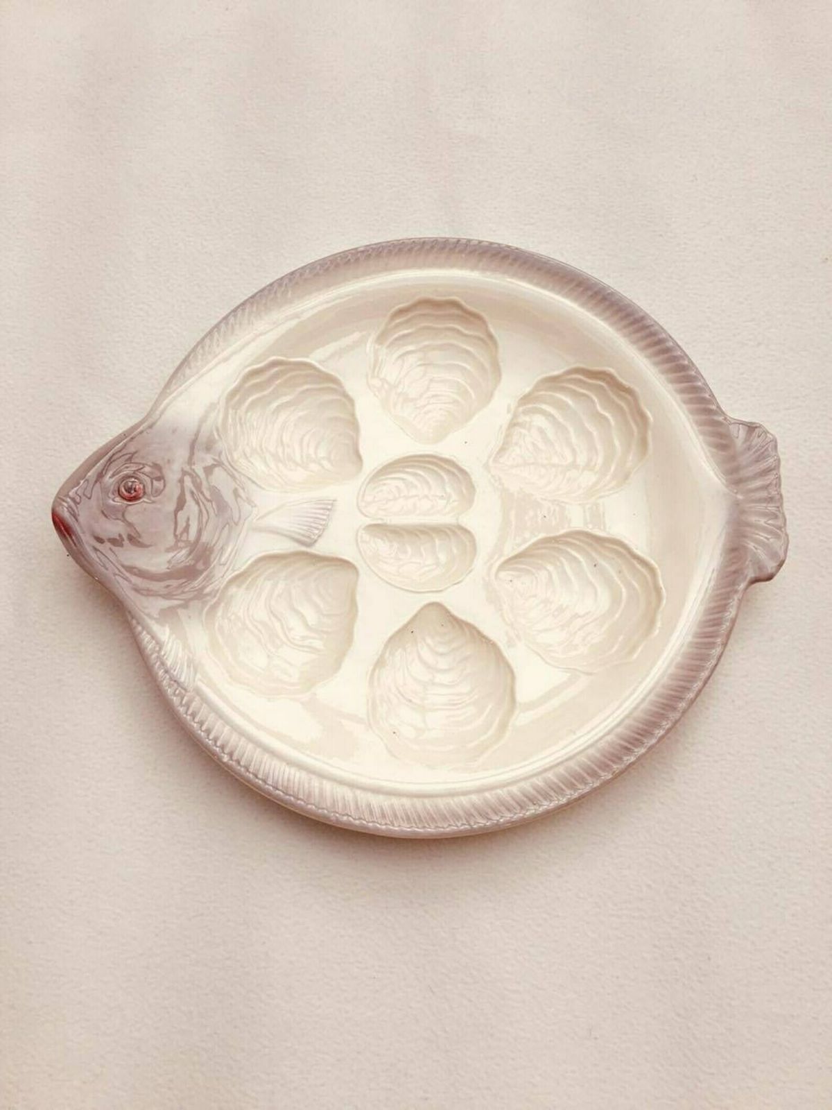 Master Oyster Platter Large Fish Shaped Plate Vintage West Germany, Waechtersbach Pottery, Fish Plates, Grey Hand Painted, Seafood Beach photo vinterior