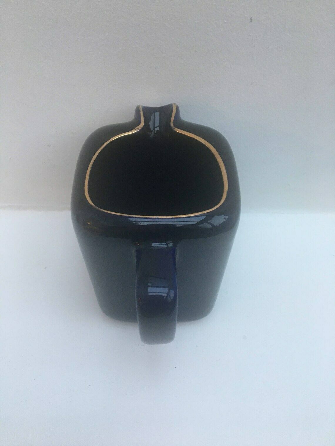 Vintage Water Pitcher, Arabia Finland Wine Jug, Water Jug Vintage Seagram's Vo Canadian Whisky Blue Pitcher Pub Jug Gold Blue Ceramic photo vintage