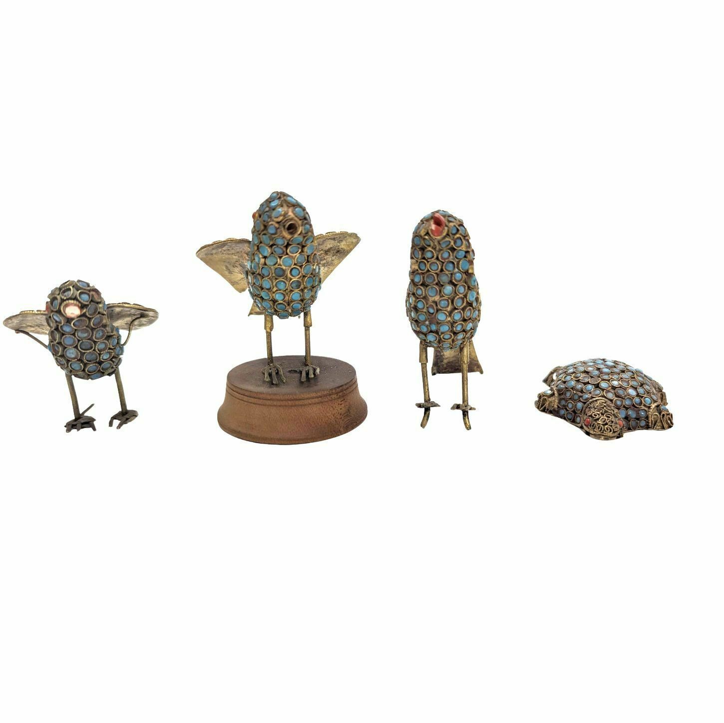 Animal Statuettes (Set Of 4) Coral And Turquoise Brass