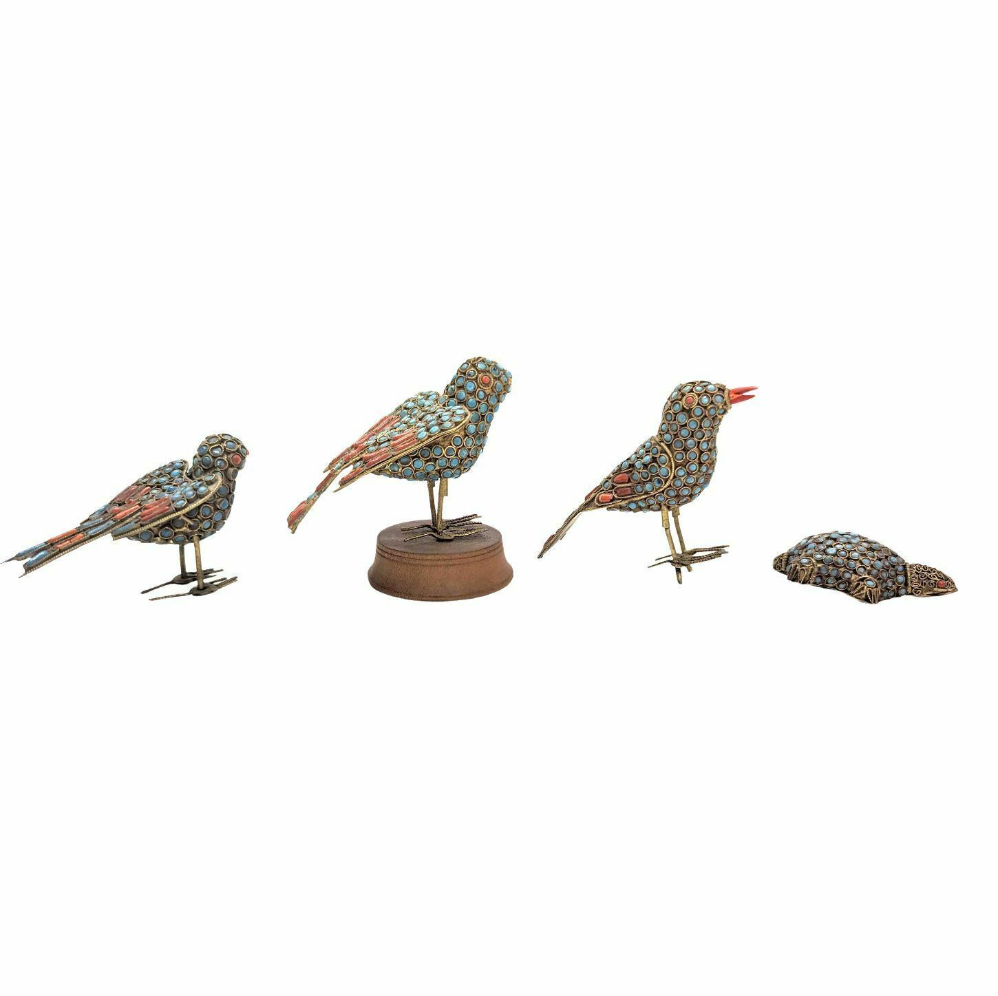 Animal Statuettes (Set Of 4) Coral And Turquoise Brass photo for sale