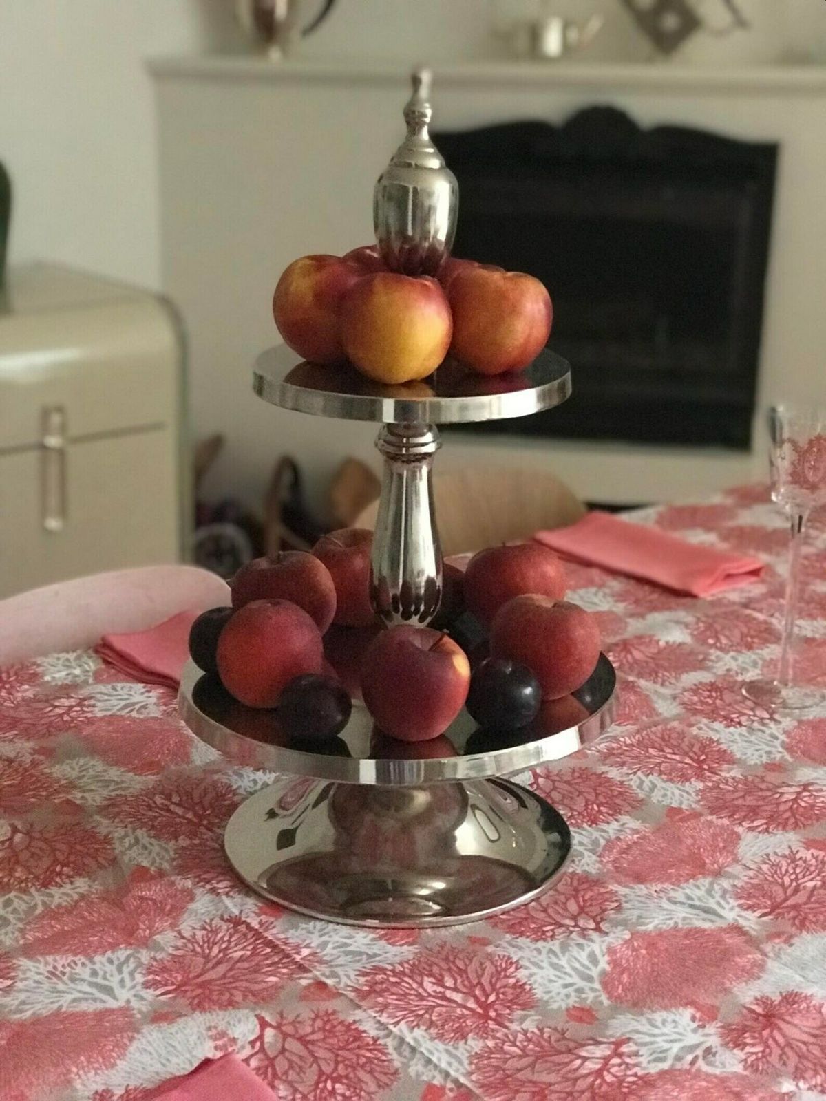Cake Stand Metal Plated Two Tier Sweets Table Cupcakes Display Wedding Decor Presenting Dish Appetizers Plate Petit Fours Pastry Sandwiches photo vintage