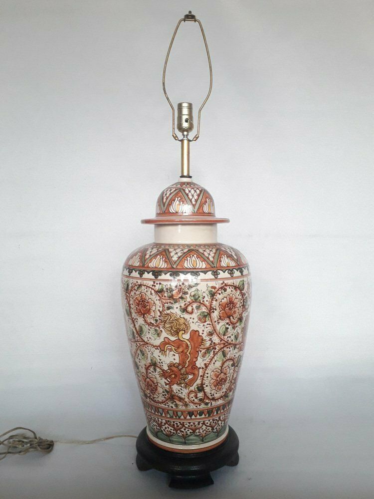 Hand Painted Table Lamp In Ceramic By Paterna Majolica Dart, 1970s