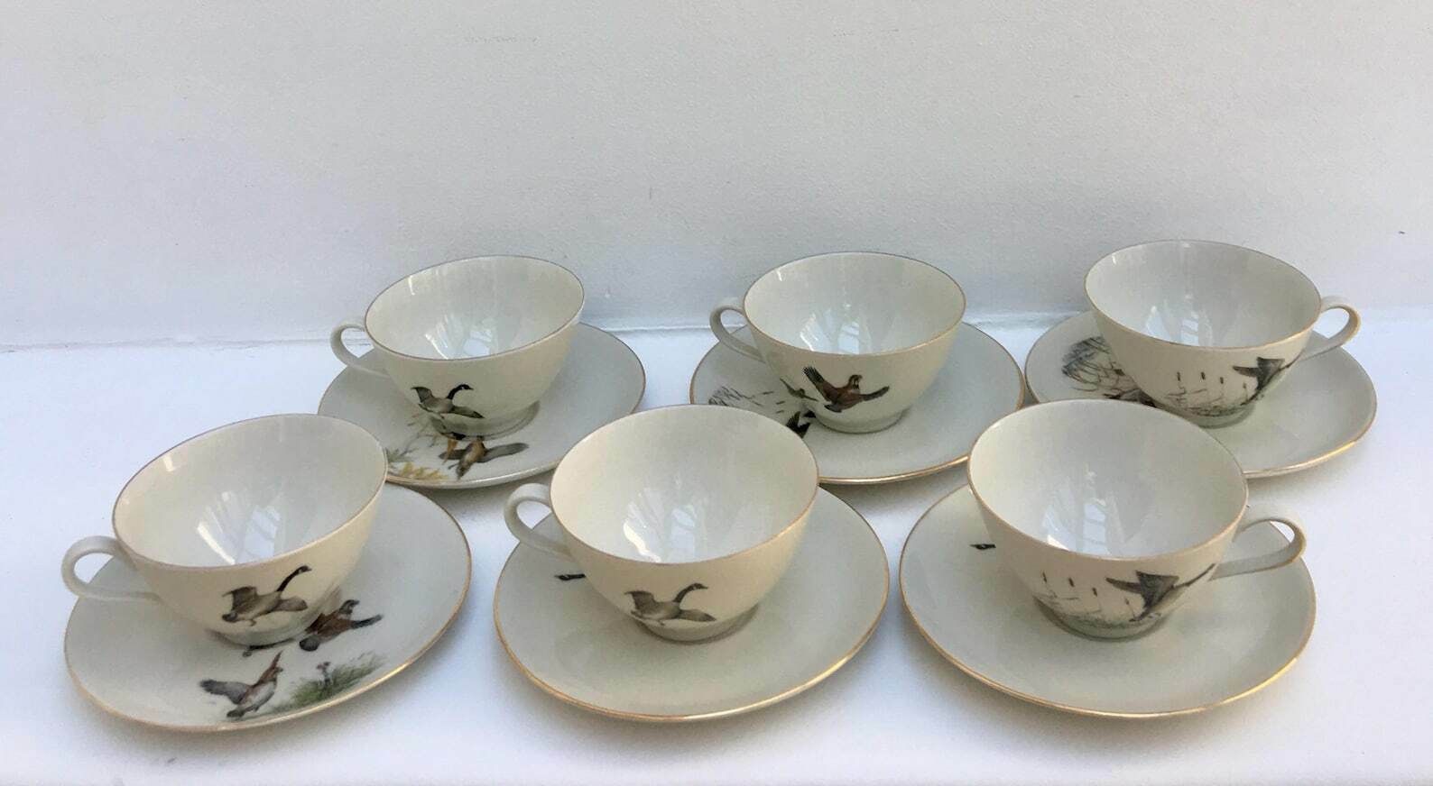 Service de 6 tasses Bareuther Waldsassen, décor faisan, oiseaux de chasse, nature et forêt photo vinterior
