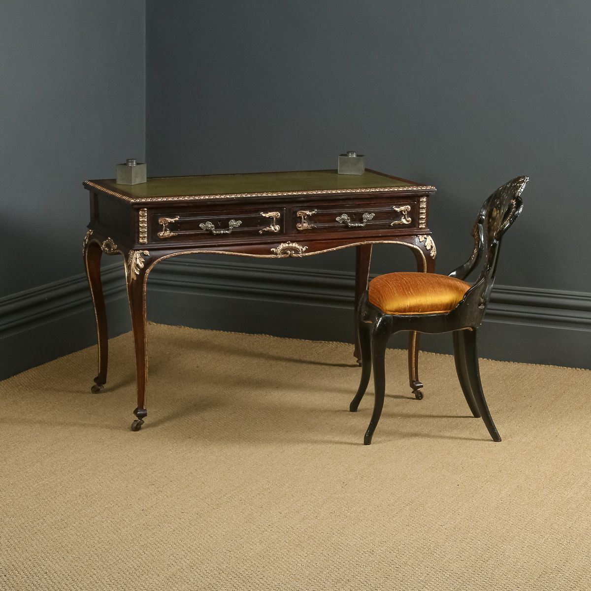 French 19th Century Louis XV Gilt & Leather  Writing Table (Circa 1880) photo furniture