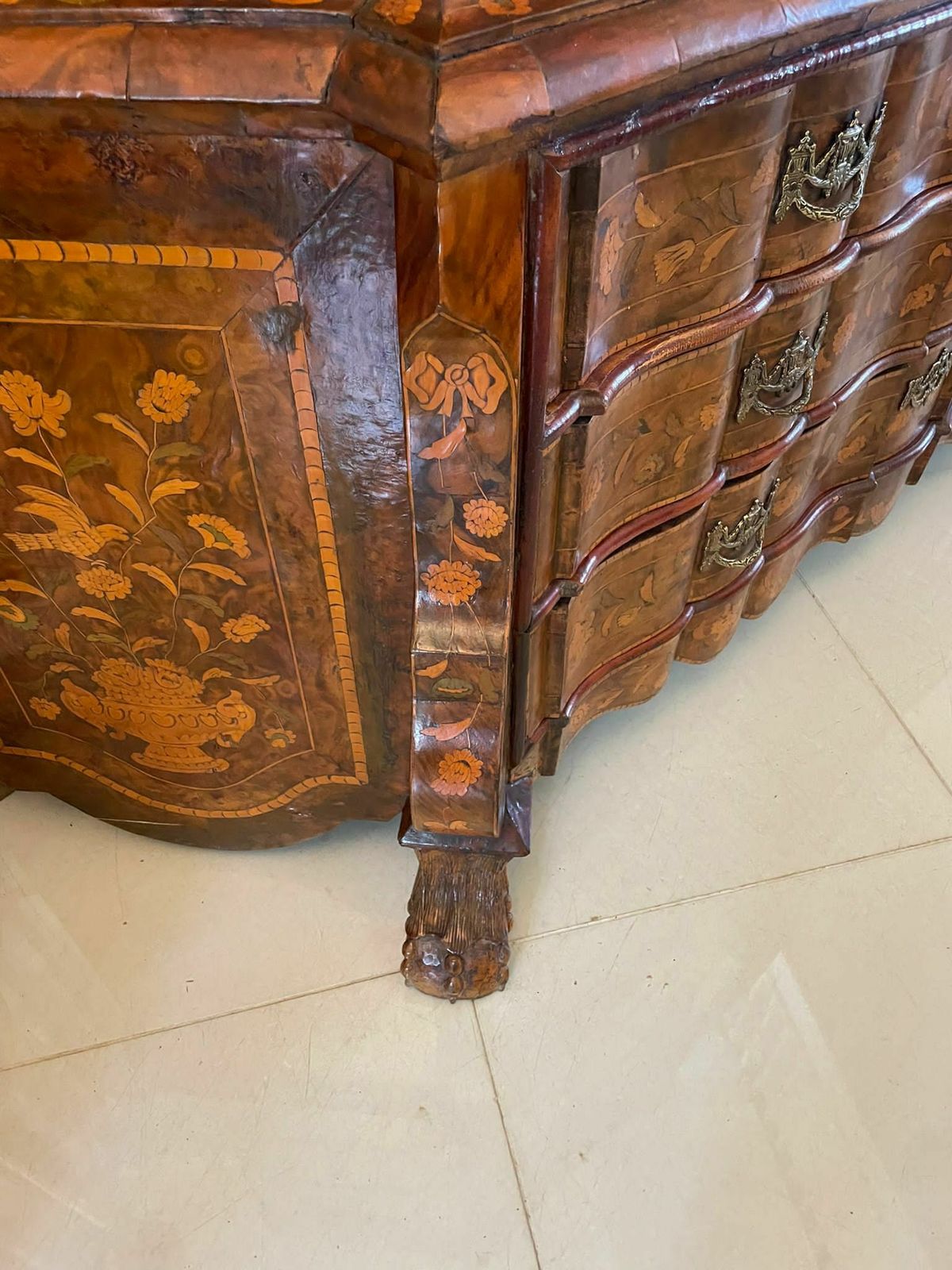 Extremely Large Antique Early 19th Century Quality Burr Walnut Dutch Floral Marquetry Inlaid Display Cabinet photo furniture