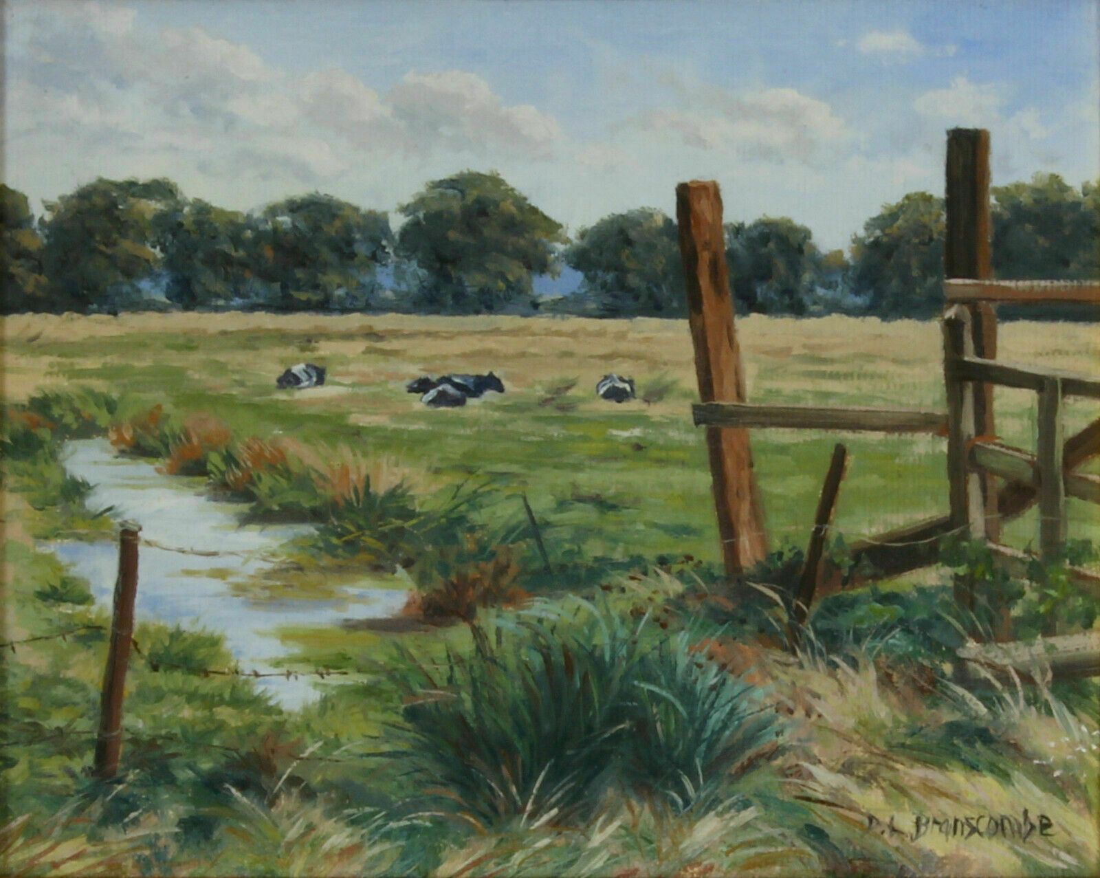 Oil On Board By Dianne L. Branscombe. Cattle Lying Down In Field photo furniture