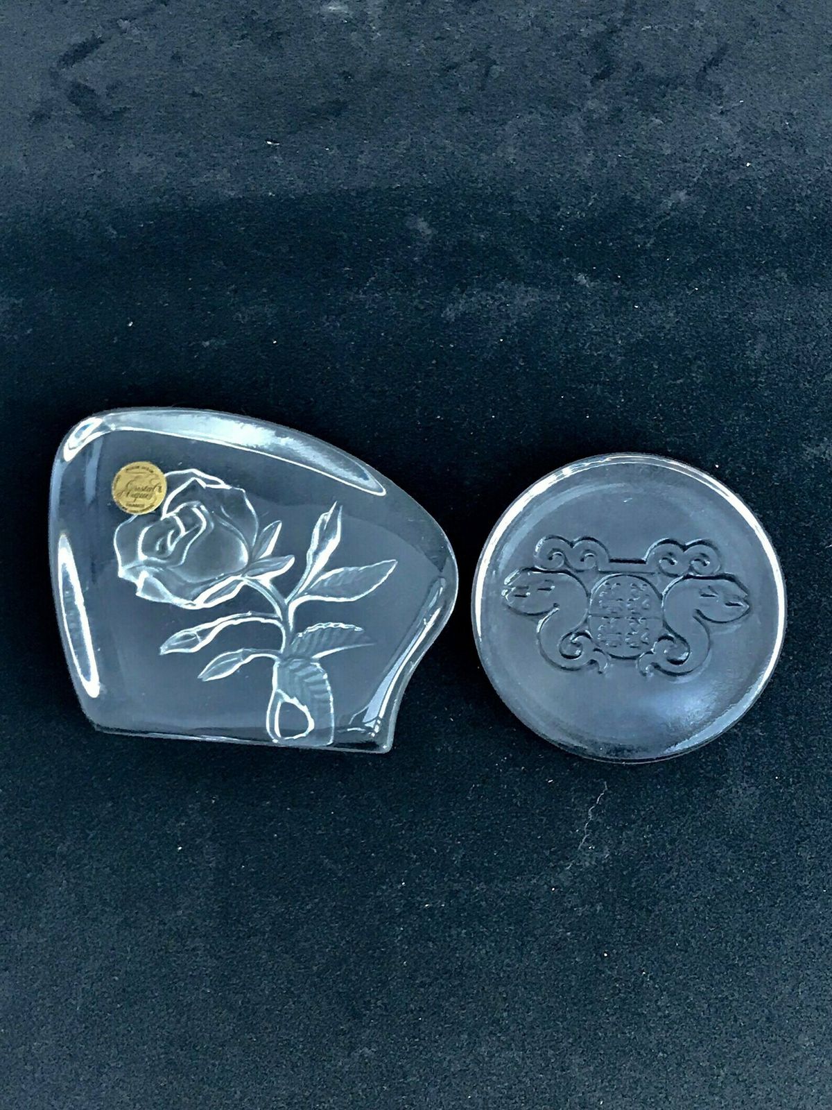 Paperweights Paper Press, Set Of 2 Crystal Of Arques With A Rose And Another Royal Leerdarm, Kristalunie Desk Decor Christmas Gift