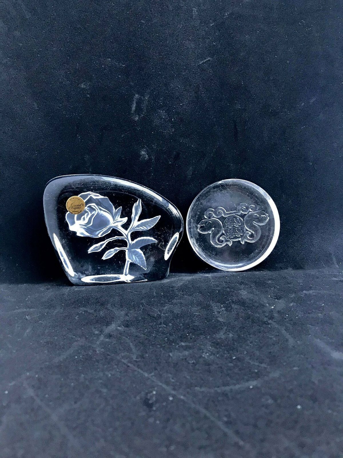 Paperweights Paper Press, Set Of 2 Crystal Of Arques With A Rose And Another Royal Leerdarm, Kristalunie Desk Decor Christmas Gift photo vintage