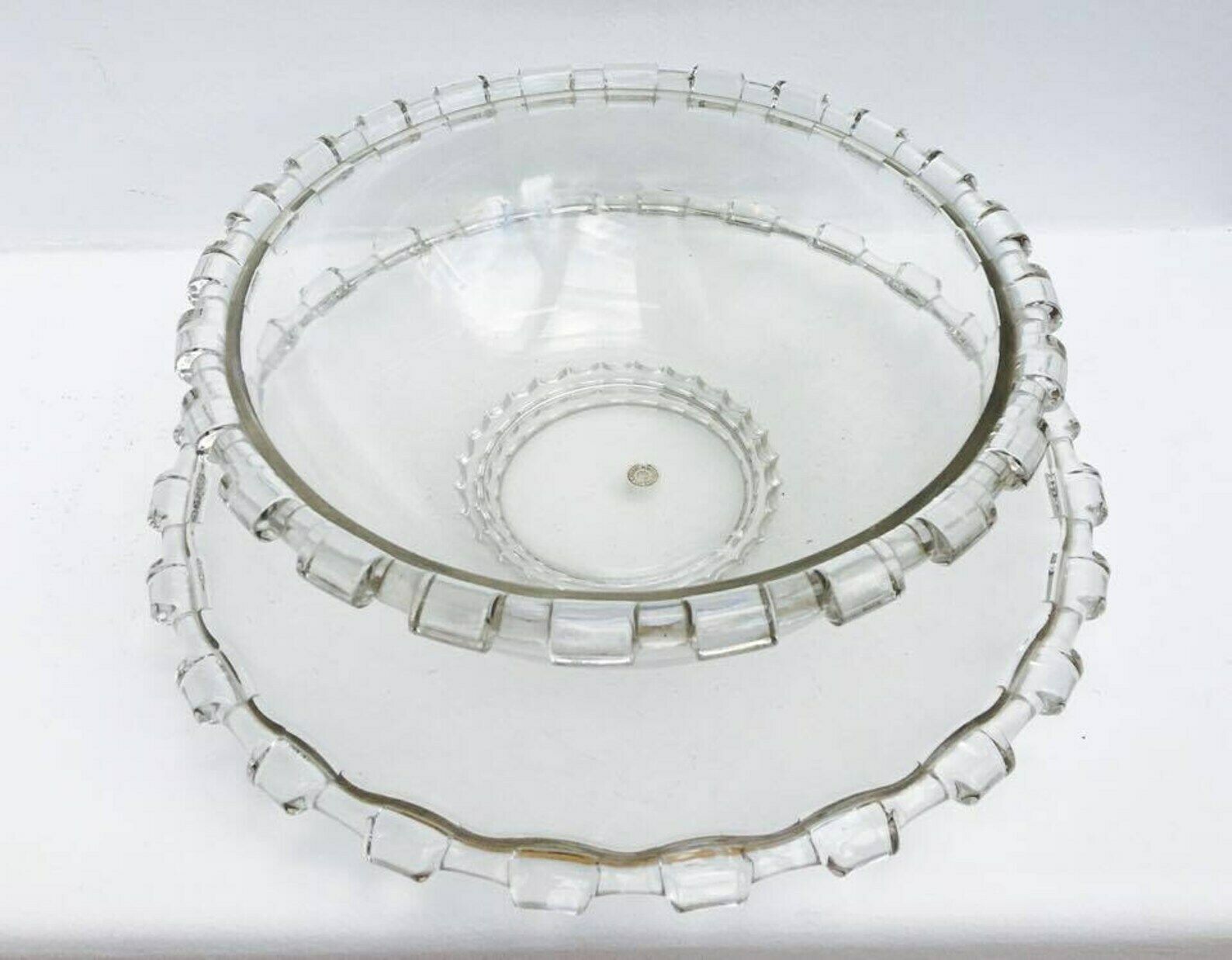 2 Serving Plates Art Deco Crystal Val Saint Lambert Vintage Fruit Bowl Salad Dish Serving Dish Mid Century Crystal photo vinterior