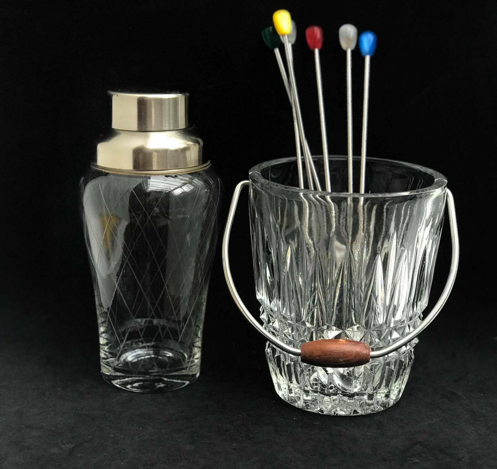 Cocktailshaker, Kristallen Ijsemmer, Cocktaillepels – Mid Century Barset Uit De Jaren '60 | Mixology | Cadeau Voor Hem photo buy