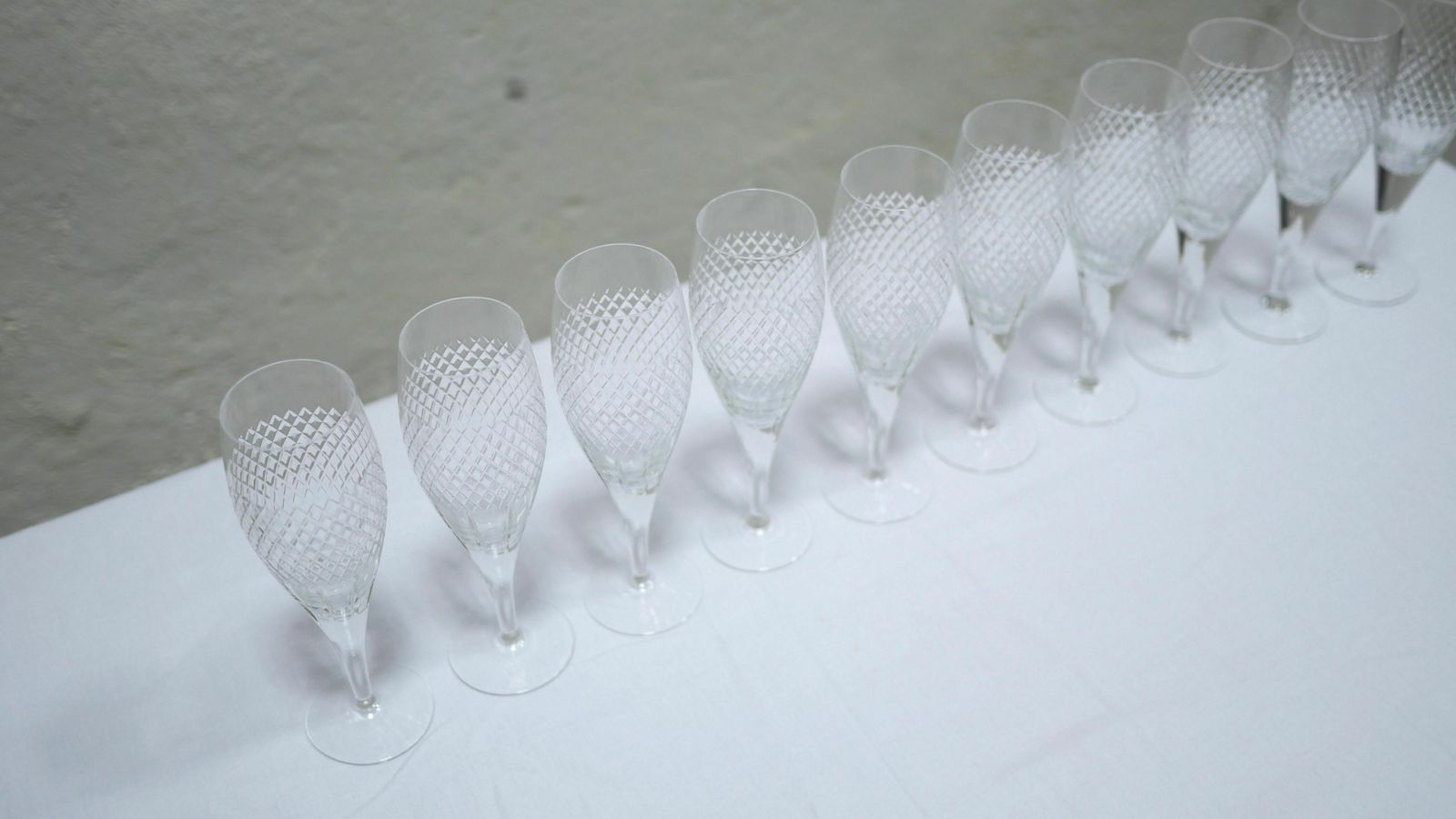 Series Of 10 Vintage Crystal Champagne Flutes photo vinterior