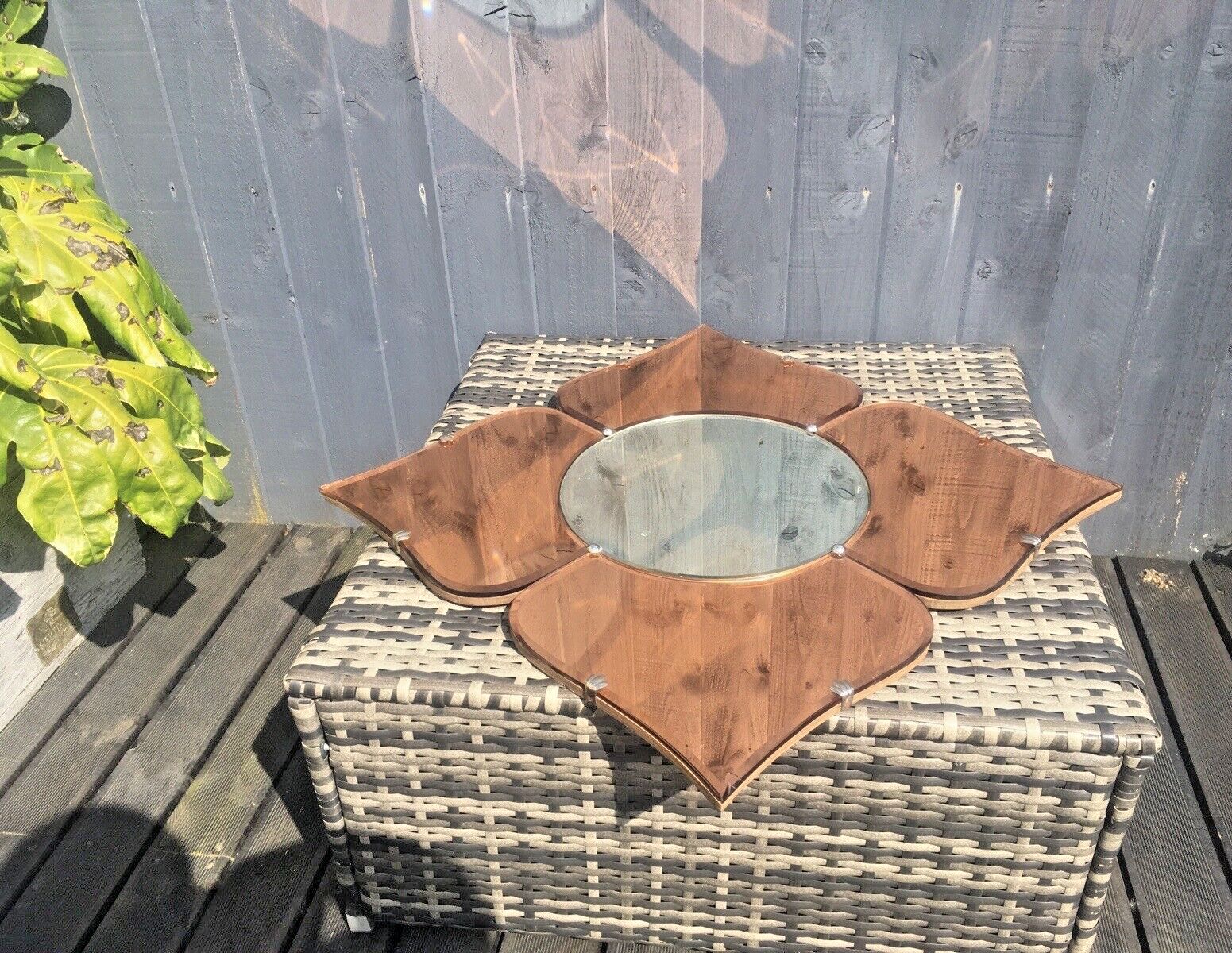 Huge 30" Beautiful 1930's Art Deco Flower Shaped Over Mantel Mirror Copper Peach photo for sale