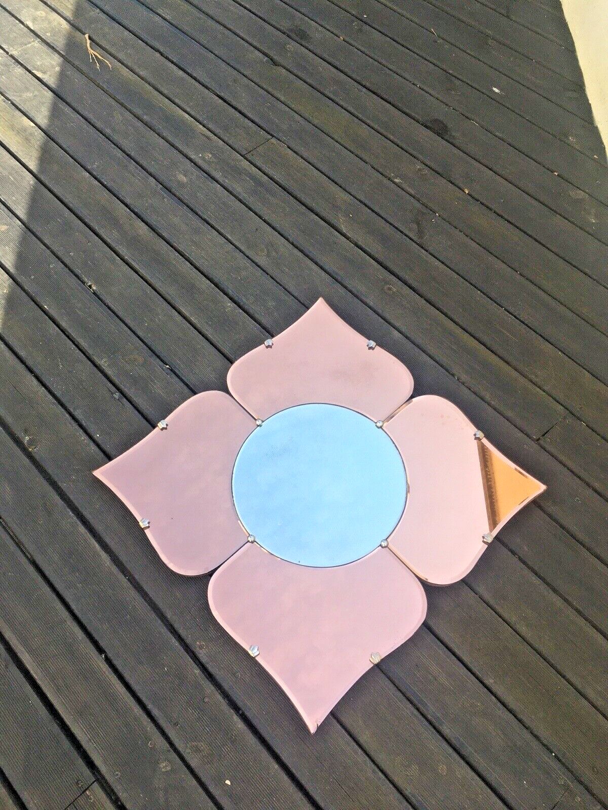 Huge 30" Beautiful 1930's Art Deco Flower Shaped Over Mantel Mirror Copper Peach photo buy