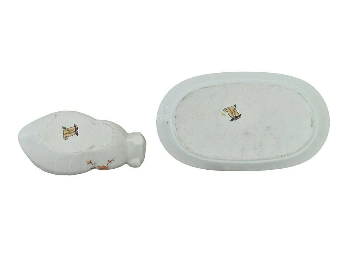 photo for sale French Porcelain Bee Jam Pot With Serving Platter Ceramic Flower Preserve And Jelly Jar Breakfast Set