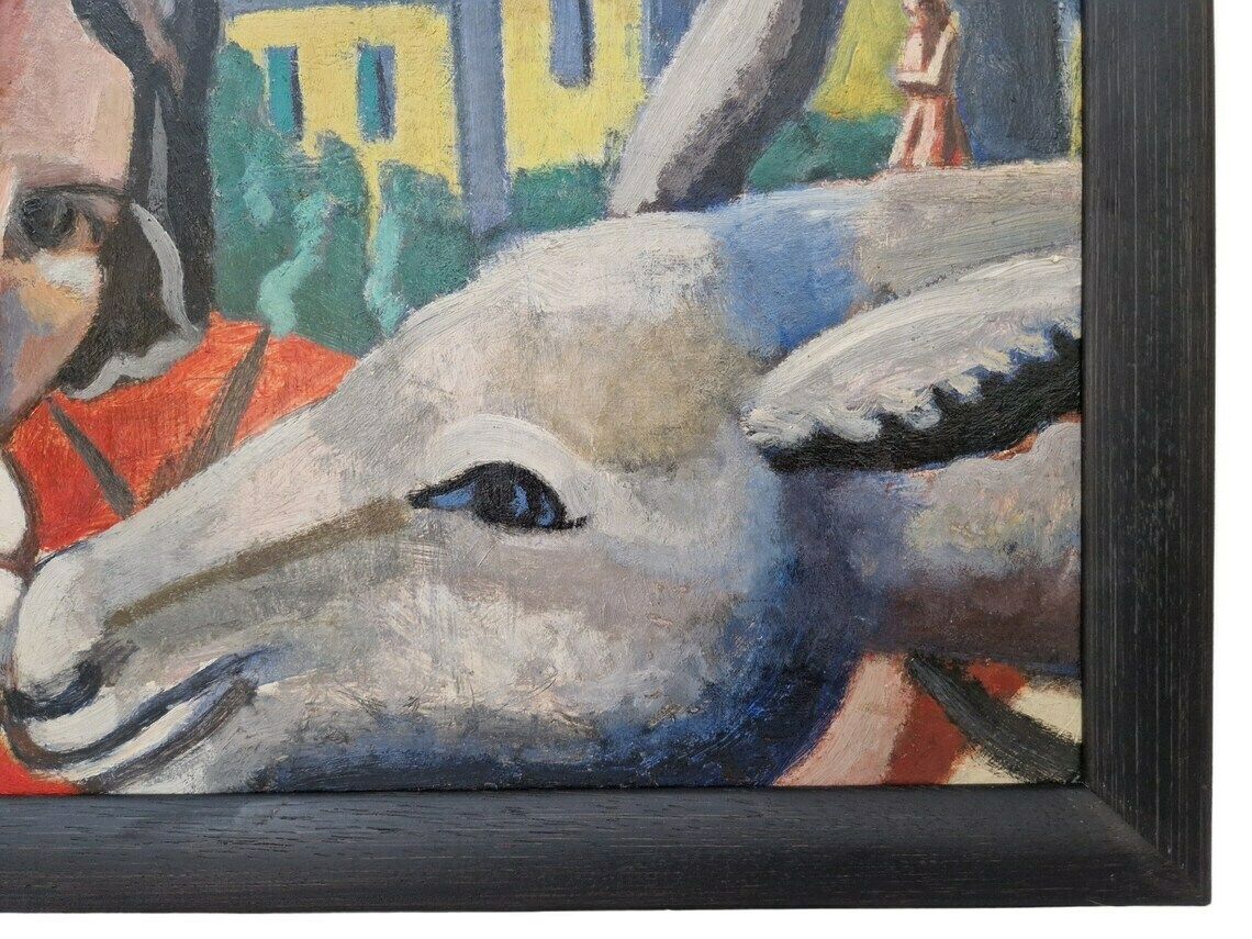 photo furniture Woman And Donkey Oil Painting Cubist Style Wall Hanging Art French Original Signed Artwork