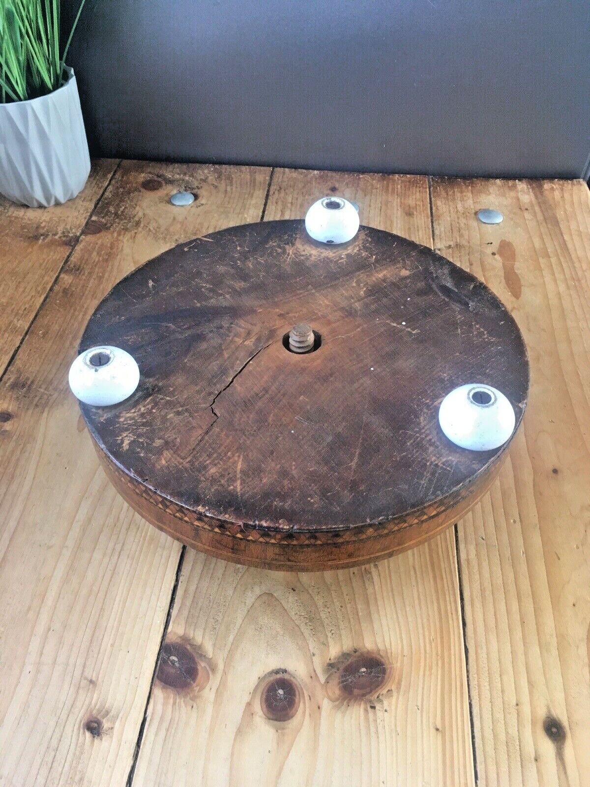Antique Inlaid Diamond Tapestry Low Foot Stool Pouffe Old English Country House photo vinterior