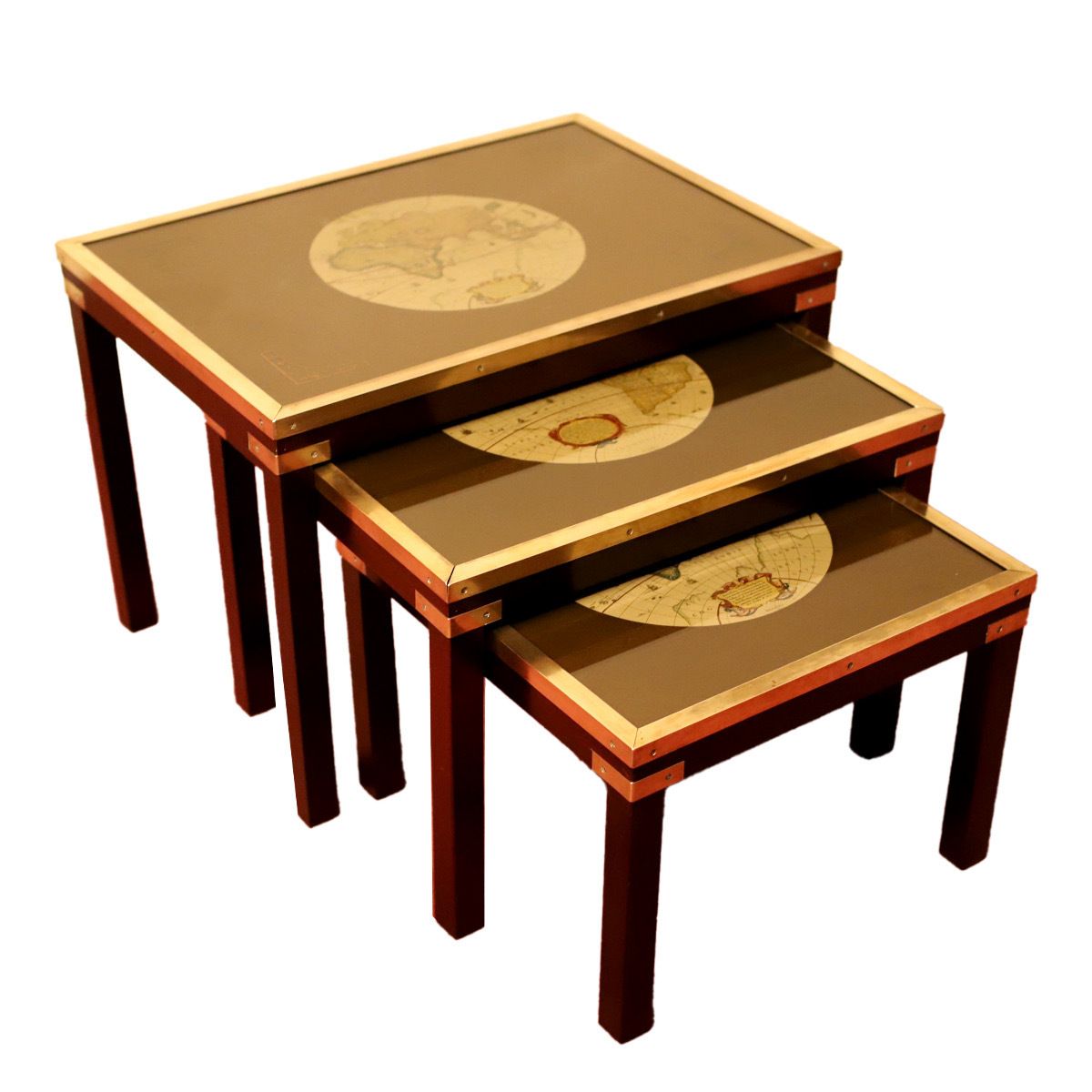 Beautiful Brass Bound Military Campaign Nesting Tables