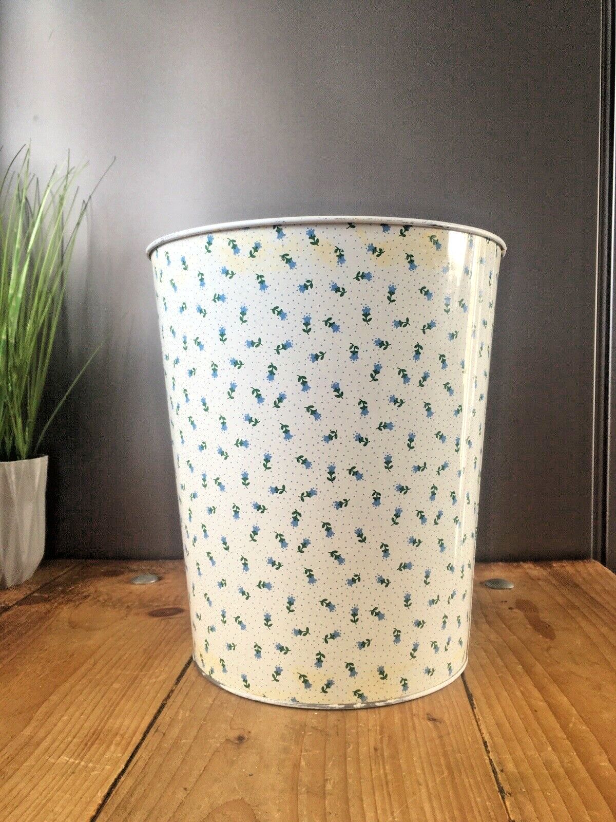 Home Decor Retro 60's 70's Regency Ware Blue Floral Chintz Tin Waste Paper Bin   Worcester photo